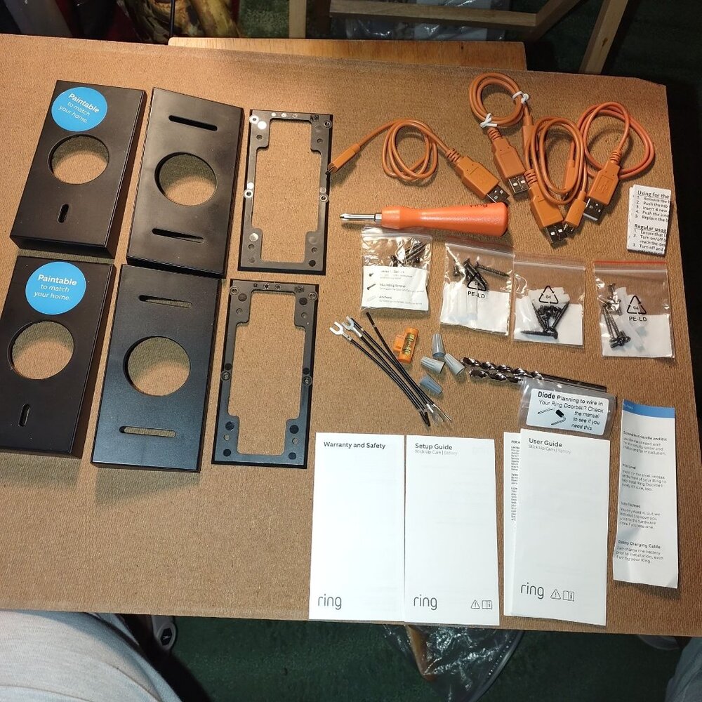 Ring Stick Up Cam Battery Mounting Kit With Tools USB Cables Screws & Setup Guid
